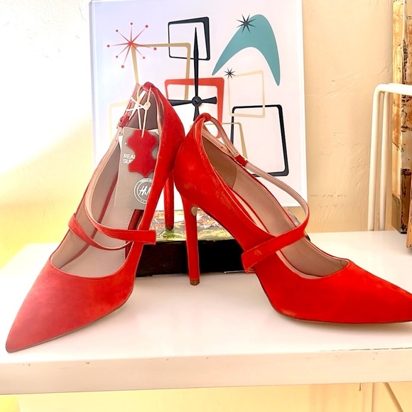 H&M Shoes - NWT,H&M Nova Stiletto Heels,Tangerine Red,Sexy Crisscross Straps, Size US 8.5